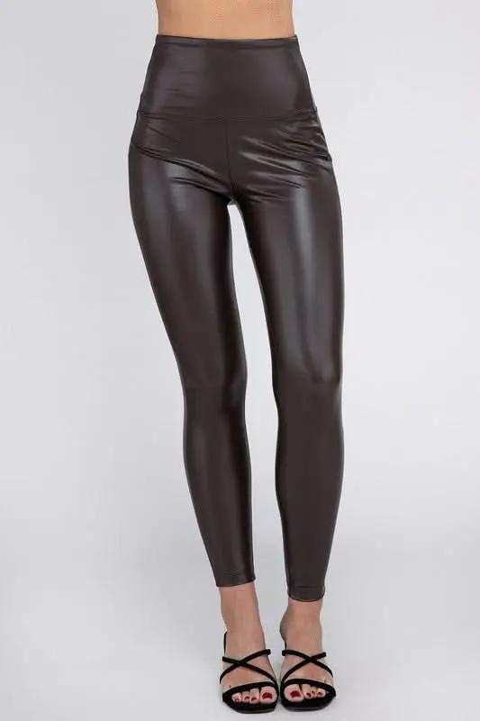 High Rise Faux Leather Leggings - Love Salve